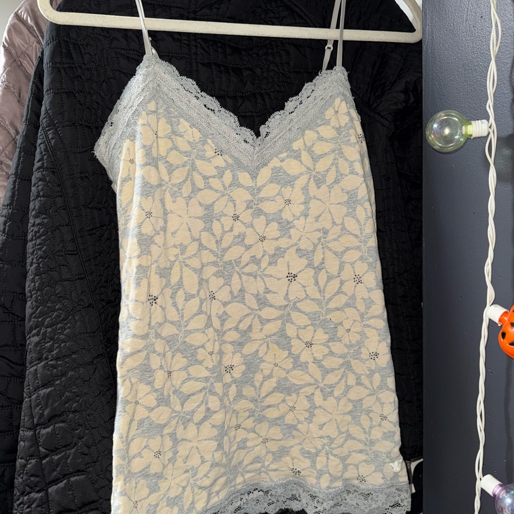 American Eagle Outfitters Floral Lace Camisole - Cream and Gray
